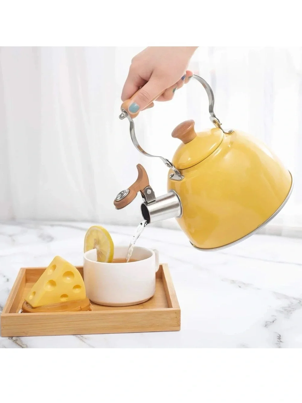 Tea Kettle Stovetop Whistling Teapot, 1.6-Quart, Stainless Steel Yellow